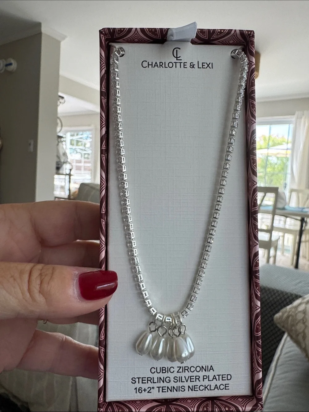 Silver Pearl Drop Tennis Necklace - Women Jewelry NWT